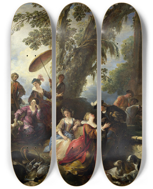 Triptych art skateboard deck of Joseph Parrocel The Return From The Hunt by Joseph Parrocel (1646-1704)