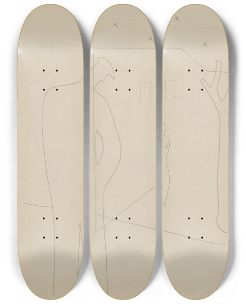 Triptych art skateboard deck of Mikul Galanda Sketchbook With Various Studies_5 by Mikulas Galanda (1895-1938)