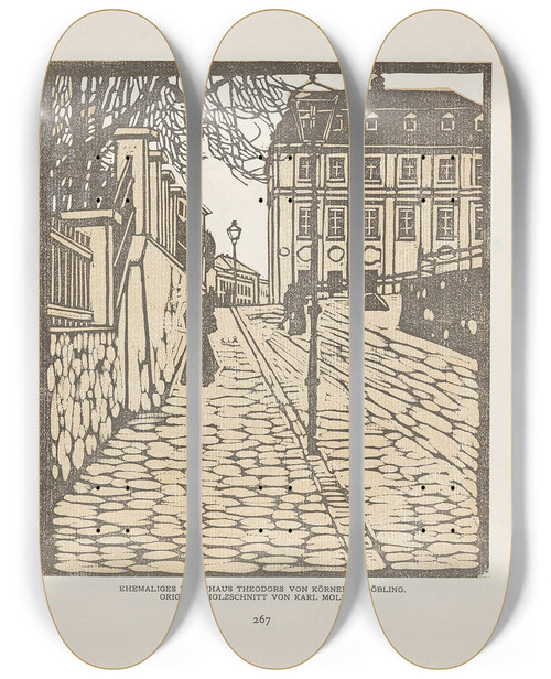 Triptych art skateboard deck of Carl Moll Ver Sacrum 1903 15 267 Wohnhaus Theodors Von Krner In Dbling by Carl Moll (1861-1945)