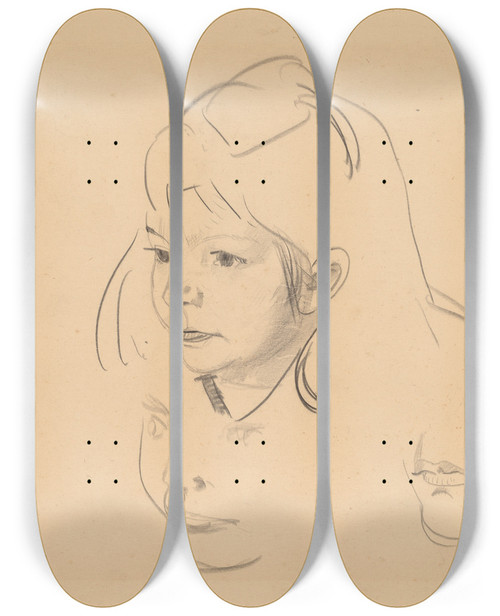 Triptych art skateboard deck of George Wesley Bellows Studies Of Jean by George Wesley Bellows (1882-1925)