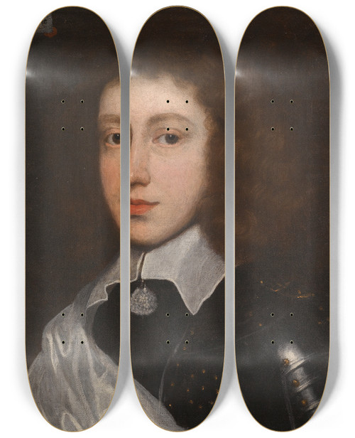 Triptych art skateboard deck of John Michael Wright Portrait Of Robert Lord Bruce Later 2Nd Earl Of Elgin And 1St Earl Of Ailesbury by John Michael Wright (1617-1694)