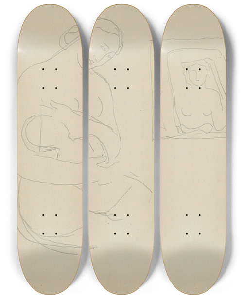 Triptych art skateboard deck of Mikul Galanda Sketchbook With Various Studies_11 by Mikulas Galanda (1895-1938)