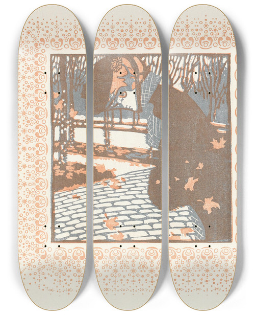Triptych art skateboard deck of Alfred Roller Letzte Bltter by Alfred Roller (1864-1935)