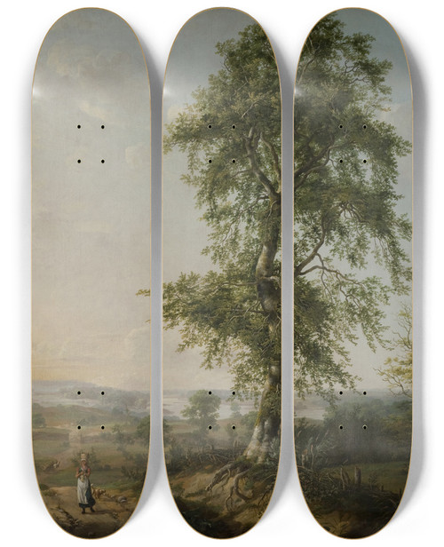 Triptych art skateboard deck of Johan Christian Dahl Landscape With A Big Tree by Johan Christian Dahl (1788-1857)