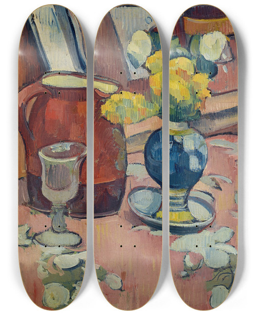 Triptych art skateboard deck of Emile Bernard Nature Morte Vase De Fleurs Pichet Et Verre by Emile Bernard (1868-1941)