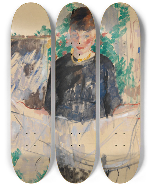 Triptych art skateboard deck of Rik Wouters Woman In Black Reading A Newspaper by Rik Wouters (1882-1916)