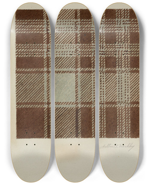 Triptych art skateboard deck of Arthur G Merkley Shoulder Shawl by Arthur G Merkley