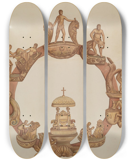 Triptych art skateboard deck of Al Curry Cycle Of Life Carving by Al Curry (20-)