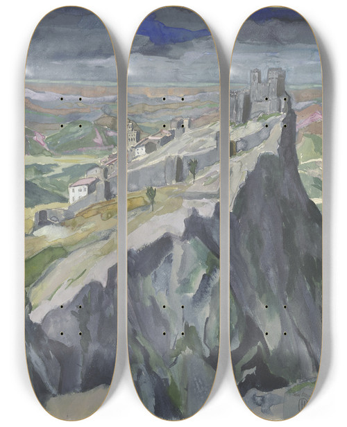 Triptych art skateboard deck of Hermann Lismann San Marino by Hermann Lismann (1878-1943)