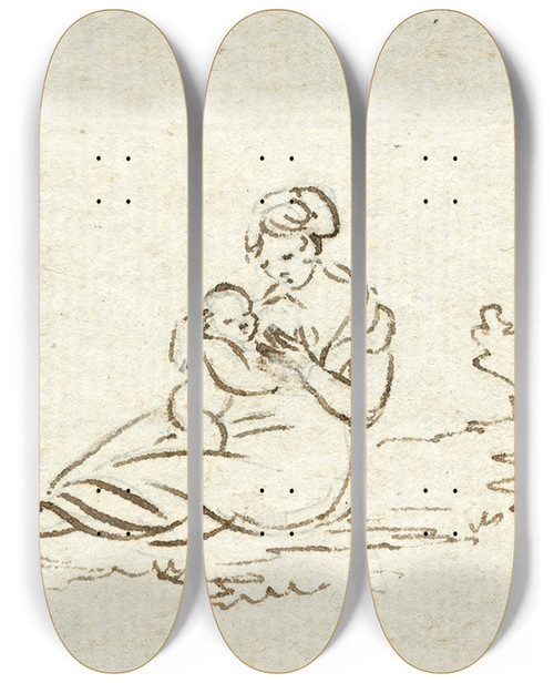 Triptych art skateboard deck of Otto Howen Moeder Zoogt Kind by Otto Howen (1774-1848)