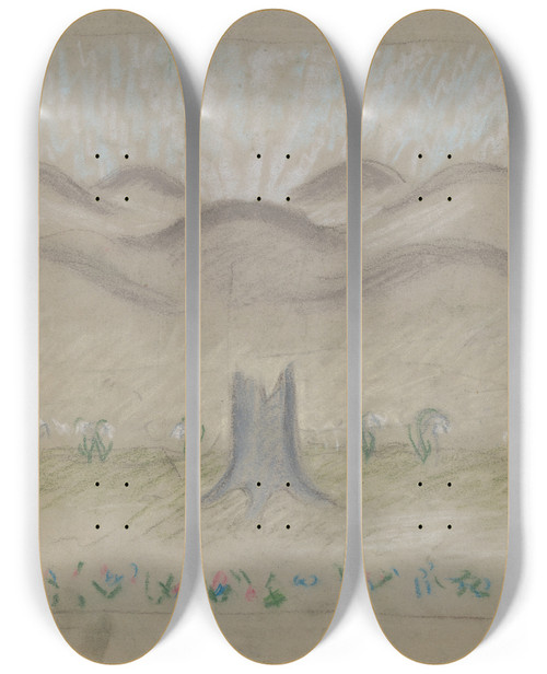 Triptych art skateboard deck of Arnold Peter Weiszkubnan Snowdrops In A Glade by Arnold Peter Weisz-Kubnan (1898-1944)