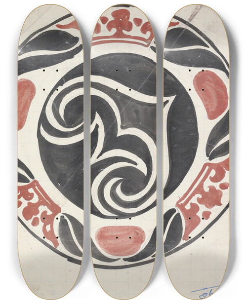 Triptych art skateboard deck of Carel Adolph Lion Cachet Ontwerp Voor Gedenkbord Bij Inhuldiging Van Koningin Wilhelmina In 1898_2 by Carel Adolph Lion Cachet (1864-1945)