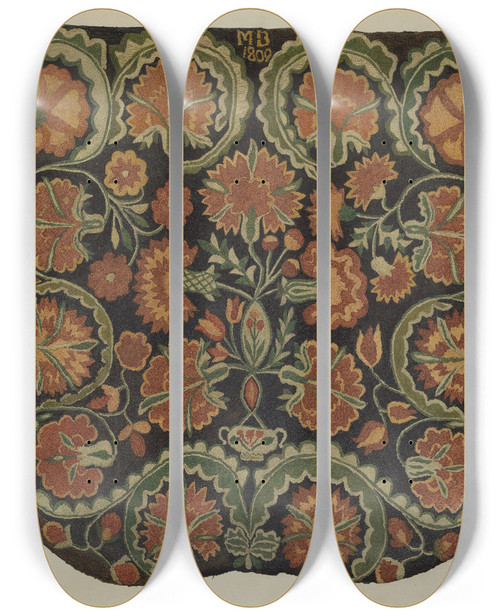 Triptych art skateboard deck of Charlotte Winter Bedspread_1 by Charlotte Winter (20-)