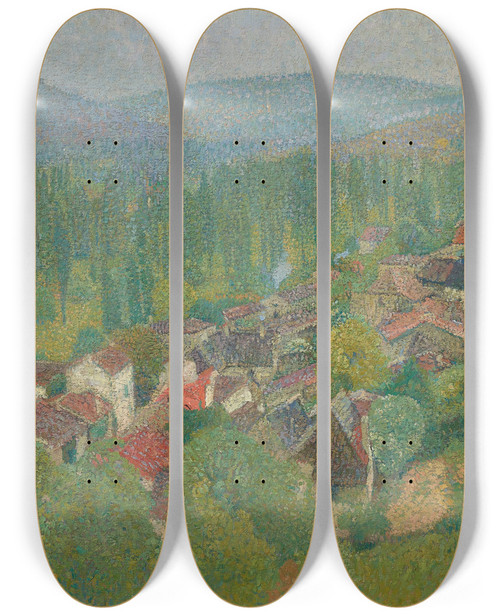 Triptych art skateboard deck of Henri Martin Vue Des Toits De Labastideduvert En T by Henri Martin (1860-1943)