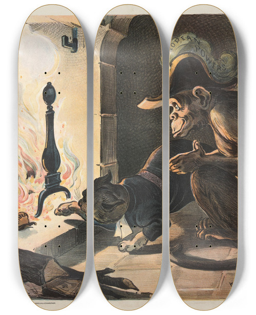 Triptych art skateboard deck of Udo Keppler The Old Story_2 by Udo Keppler (1872-1956)