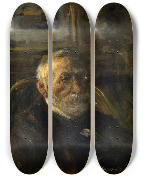 Triptych art skateboard deck of Jozef Israls Self Portrait by Jozef Israels (1824-1911)