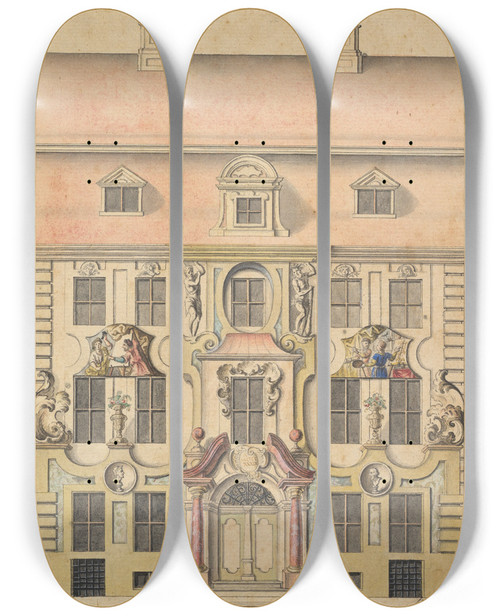 Triptych art skateboard deck of Ferenc Franz Speth Architectural Design For A Faade by Ferenc (Franz) Speth (1739-1769)