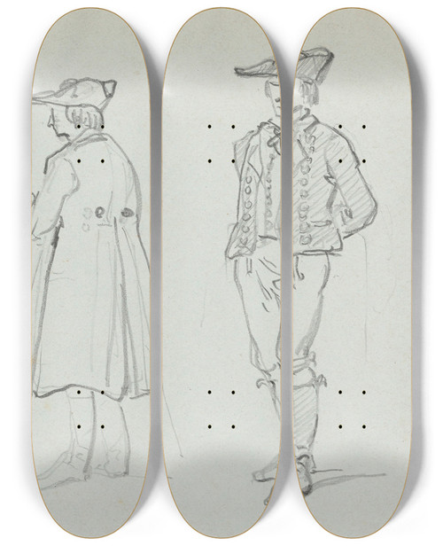 Triptych art skateboard deck of Nicaise De Keyser Two Costume Studies_2 by Nicaise De Keyser (1813-1887)