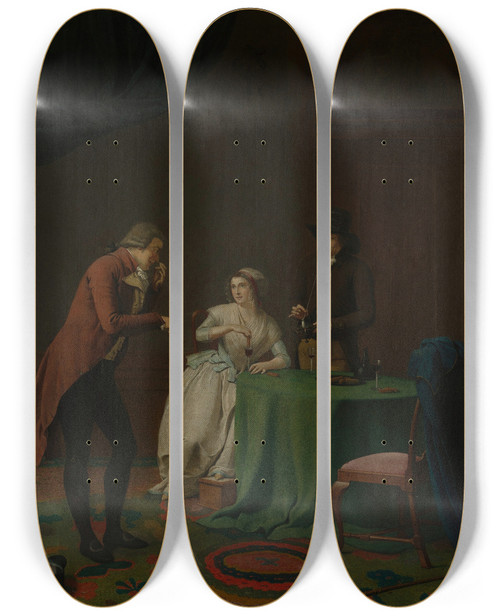 Triptych art skateboard deck of Jan Ekels The Younger Conversation Piece The Sense Of Smell by Jan Ekels the Younger (1759-1793)