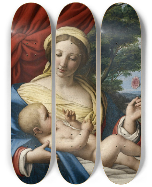 Triptych art skateboard deck of Giovanni Battista Salvi Da Sassoferrato The Virgin Of The Rose by Giovanni Battista Salvi Da Sassoferrato (1609-1685)