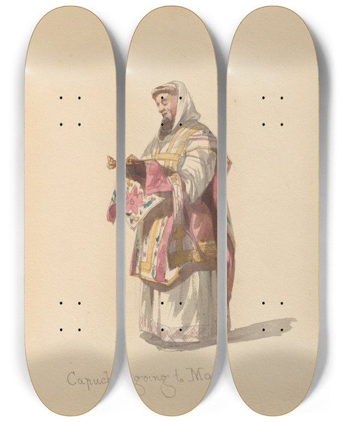 Triptych art skateboard deck of John Richard Coke Smyth Sketches Of Costume Pl053 by John Richard Coke Smyth (1808-1882)