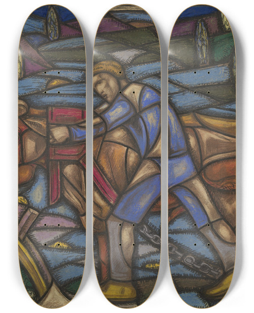 Triptych art skateboard deck of Richard Nicolas Roland Holst Ontwerp Voor Raam In Het Nederlands Paviljoen Op De Tentoonstelling Arts Dcoratifs Te Parijs 1925_1 by Richard Nicolaus Roland Holst (1868-1938)