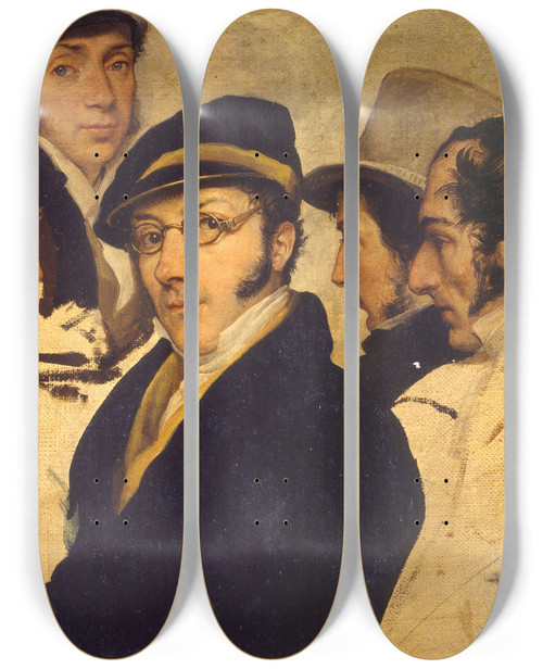 Triptych art skateboard deck of Francesco Hayez Self Portrait In A Group Of Friends by Francesco Hayez (1791-1882)