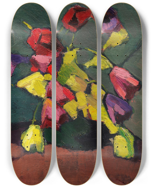 Triptych art skateboard deck of Hermann Stenner Tulpen In Grner Vase by Hermann Stenner (1891-1914)