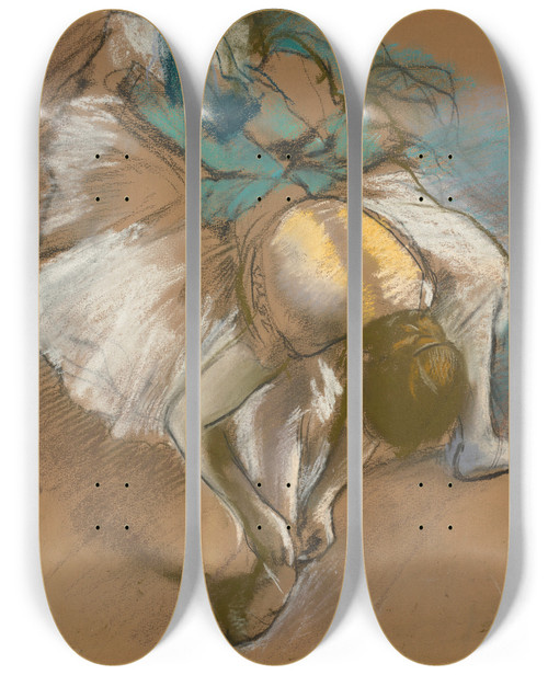 Triptych art skateboard deck of Edgar Degas Danseuse Attachant Son Chausson by Edgar Degas (1834-1917)