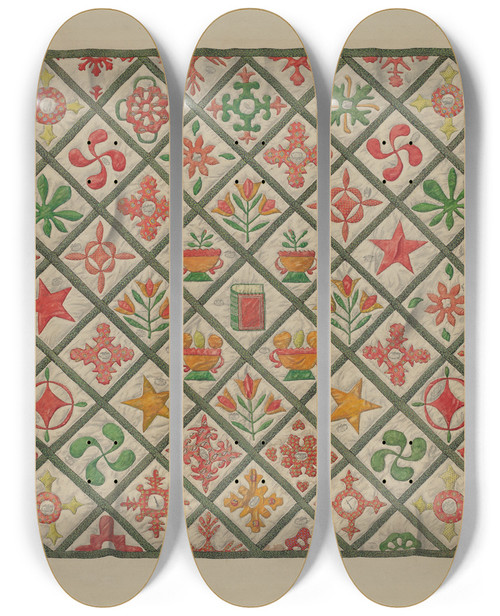 Triptych art skateboard deck of American 20Th Century Quilt_3 by American 20Th Century