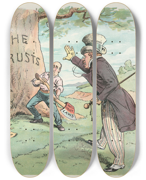 Triptych art skateboard deck of John Samuel Pughe Woodman Spare That Tree Touch Not A Single Bough by John Samuel Pughe (1870-1909)