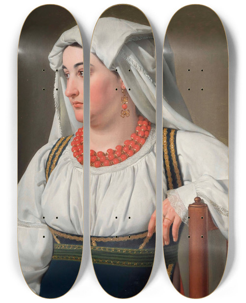 Triptych art skateboard deck of Christoffer Wilhelm Eckersberg Una Ciociara Portrait Of A Roman Country Girl by Christoffer Wilhelm Eckersberg (1783-1853)
