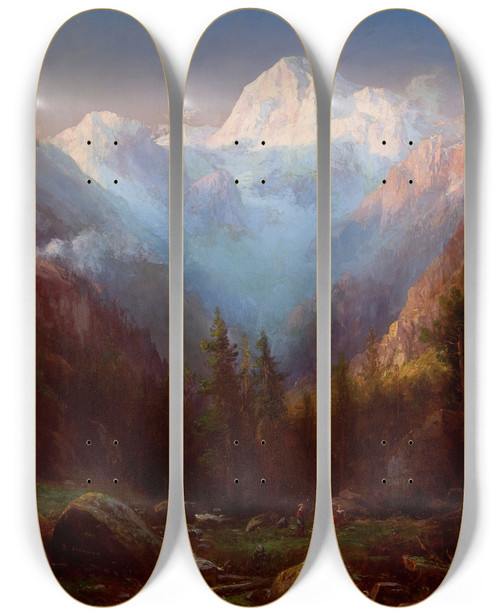 Triptych art skateboard deck of Rgis Franois Gignoux The Jung Frau Switzerland by Regis Francois Gignoux (1814-1882)