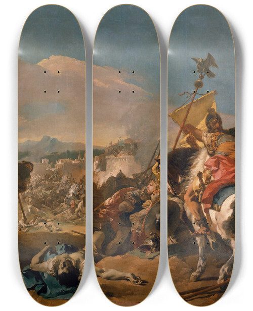 Triptych art skateboard deck of Giovanni Battista Tiepolo The Capture Of Carthage by Giovanni Battista Tiepolo (1696-1770)