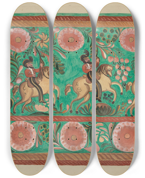Triptych art skateboard deck of E Boyd Chest Of Native Pine Painted In Oil_2 by E Boyd (20-)