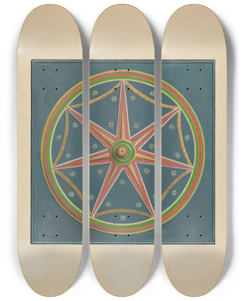 Triptych art skateboard deck of Fritz Boehmer Zoar Ceiling Ornament by Fritz Boehmer
