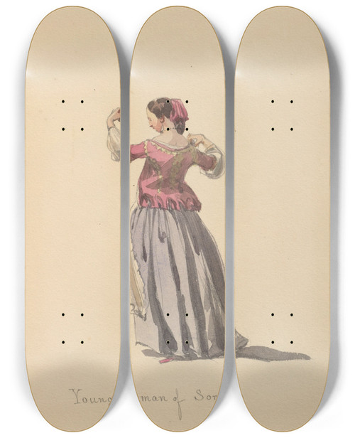 Triptych art skateboard deck of John Richard Coke Smyth Sketches Of Costume Pl054 by John Richard Coke Smyth (1808-1882)