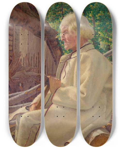 Triptych art skateboard deck of Ivan Abota Portrait Of An Old Man by Ivan Zabota