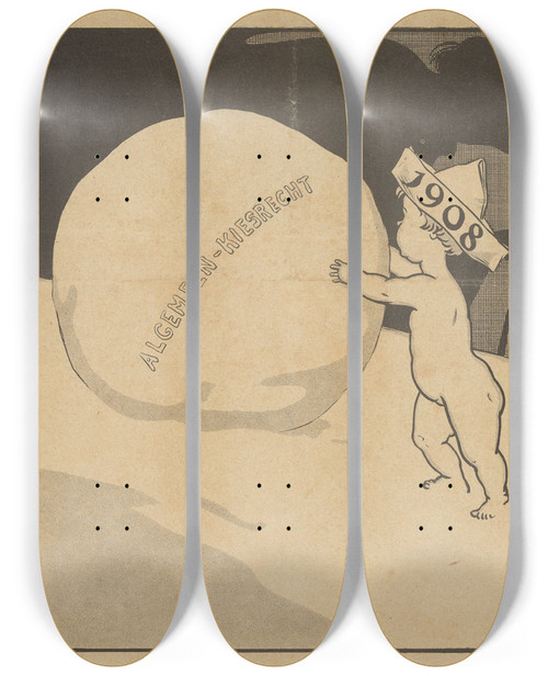 Triptych art skateboard deck of Albert Hahn De Notenkraker 28 December 1907 Oud En Nieuw by Albert Hahn (1877-1918)