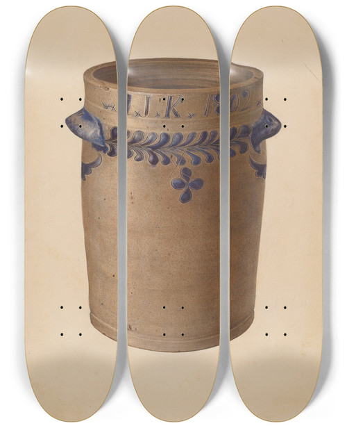 Triptych art skateboard deck of Joseph Goldberg Stoneware Jar by Joseph Goldberg