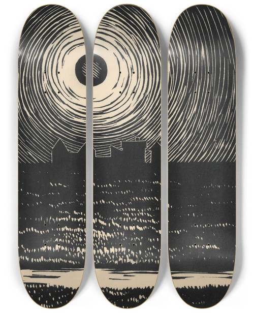 Triptych art skateboard deck of Karl Wiener Sonnenuntergang_4 by Karl Wiener (1901-1949)
