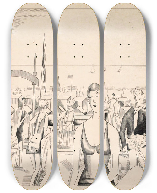 Triptych art skateboard deck of Jean Emile Laboureur Badplaats by Jean Emile Laboureur (1877-1943)