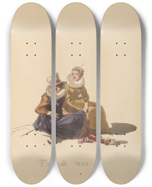 Triptych art skateboard deck of John Richard Coke Smyth Sketches Of Costume Pl052 by John Richard Coke Smyth (1808-1882)