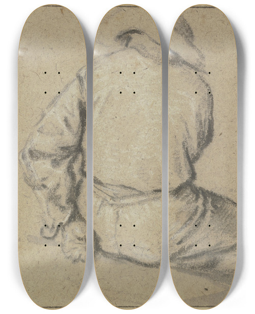 Triptych art skateboard deck of Adriaen Van Ostade Sitzender Bauer In Rckenansicht by Adriaen Van Ostade (1610-1684)