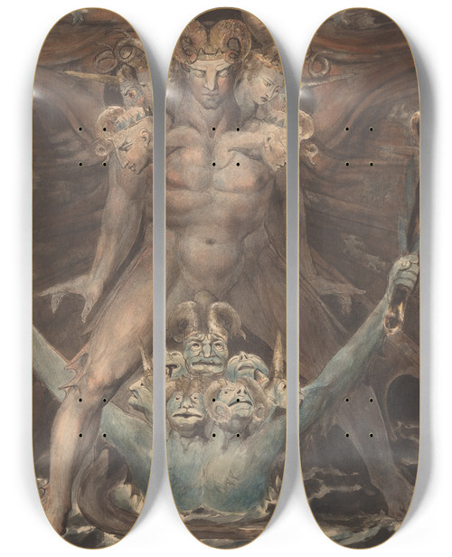 Triptych art skateboard deck of William Blake The Great Red Dragon And The Beast From The Sea by William Blake (1757-1827)