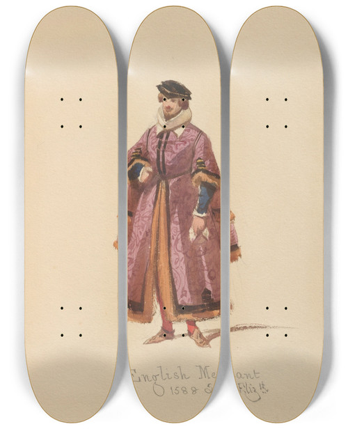 Triptych art skateboard deck of John Richard Coke Smyth Sketches Of Costume Pl040 by John Richard Coke Smyth (1808-1882)