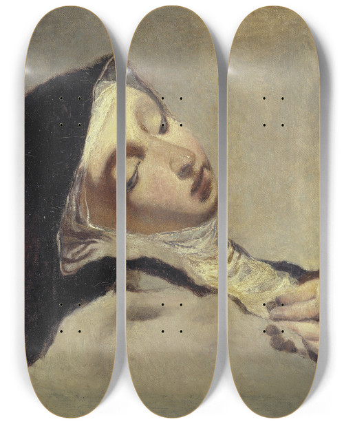 Triptych art skateboard deck of Ernst Josephson St Teresa In Extasy After Giovanni Battista Piazzetta by Ernst Josephson (1851-1906)