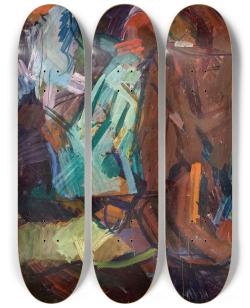 Triptych art skateboard deck of Edvard Weie Study After Delacroixs Dante Og Vergil by Edvard Weie (1879-1943)