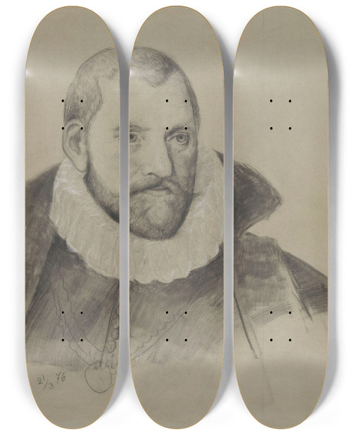 Triptych art skateboard deck of Adolph Tidemand Mannsportrett_9 by Adolph Tidemand (1814-1876)