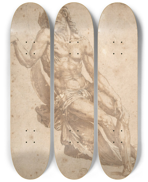 Triptych art skateboard deck of Bartolomeo Neroni Study For Christ In The Entombment by Bartolomeo Neroni (1505-1571)